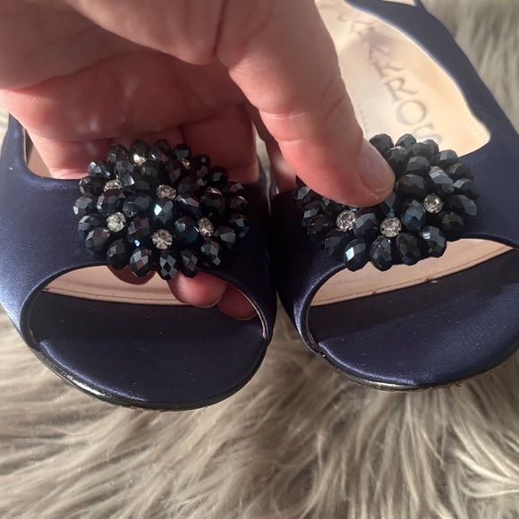 Caparros Navy Blue Satin Peep Toe Slingback Heels with Rhinestones Size 9 - Picture 9 of 11